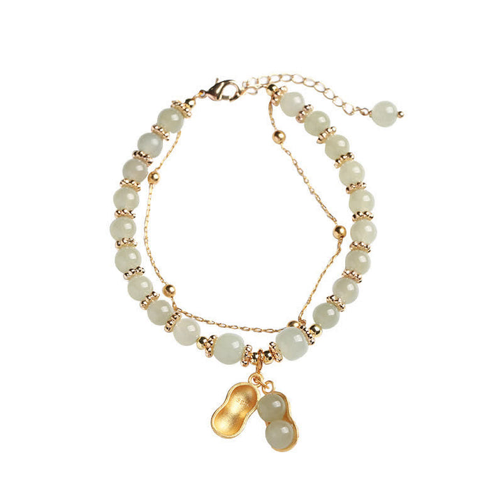 Braccialetto con ciondolo a forma di arachide Good Things Happen in argento sterling 925, giada naturale di Hetian