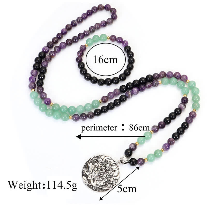 Buddha Stones 108 Mala Beads Ametista Verde Avventurina Loto Bracciale Meditazione - image 15