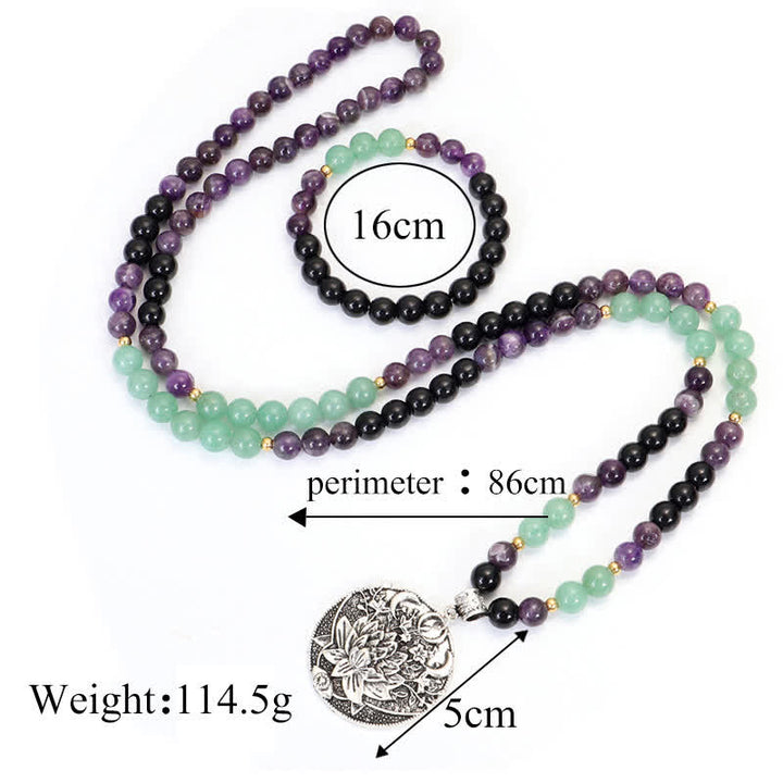 Buddha Stones 108 Mala Beads Ametista Verde Avventurina Loto Bracciale Meditazione - image 15
