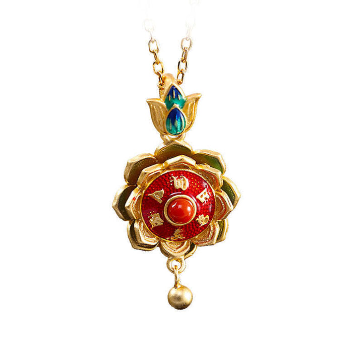 Collana con ciondolo dell'illuminazione in agata rossa con ruota di preghiera del loto tibetano in argento sterling 925 - image 11