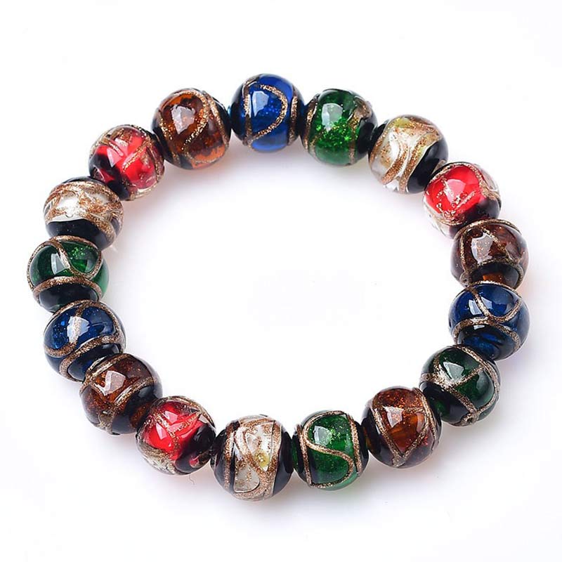 Braccialetto della fortuna con perline di vetro colorate Liuli Buddha Stones