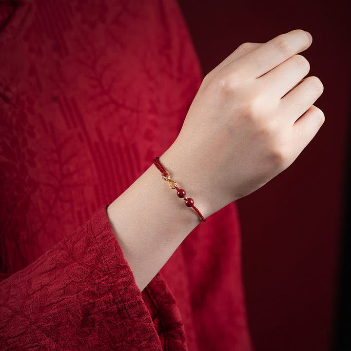 Buddha Stones Cinnabar Benedizione Rosso String 14K Oro Simbolo Infinito Bracciale Cavigliera