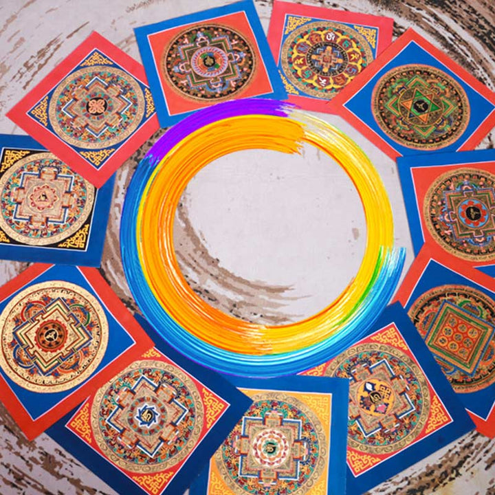Dipinto Thangka tibetano fatto a mano, benedizione Thangka, scatola cieca, motivo a colori casuali