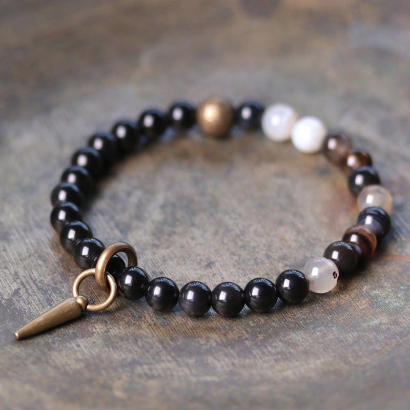 Braccialetto di coppia in cristallo di rame, ossidiana nera, sodalite e pietre Buddha Stones