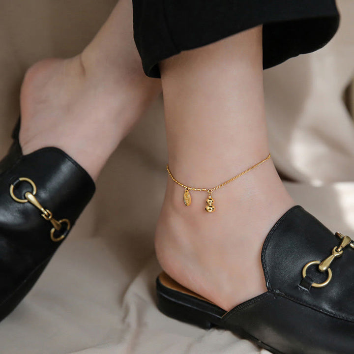 Cavigliera con fibbia della ricchezza e design a zucca portafortuna in oro 18k Buddha Stones