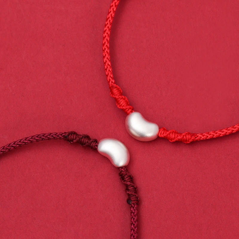 Bracciale intrecciato fatto a mano Buddha Stones 999 Sterling Silver Bean Design Luck Connection