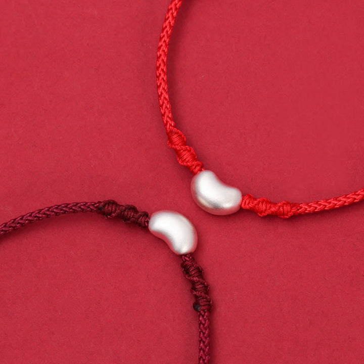 Bracciale intrecciato fatto a mano Buddha Stones 999 Sterling Silver Bean Design Luck Connection