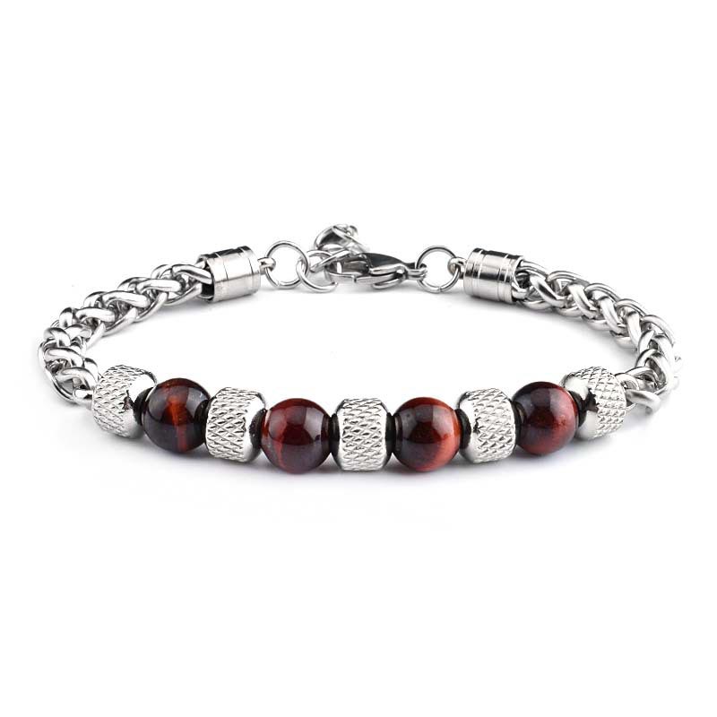 Buddha Stones Bracciale coraggio con perline in occhio di tigre e onice nero - Occhio di tigre rosso 8mm - image 7