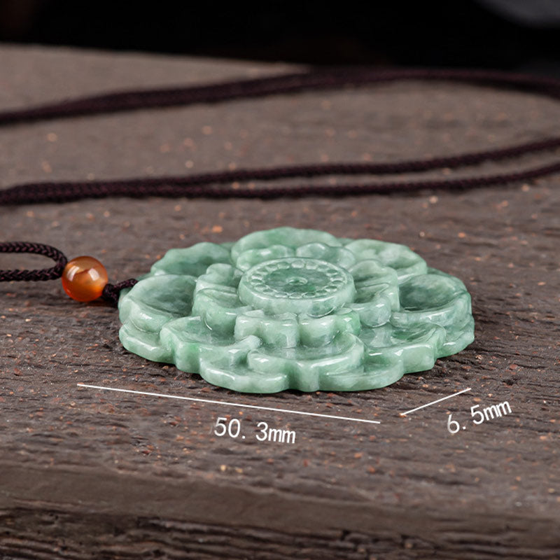 Collana con ciondolo in giada con motivo a loto Buddha Stones, motivo a loto, fortuna e prosperità