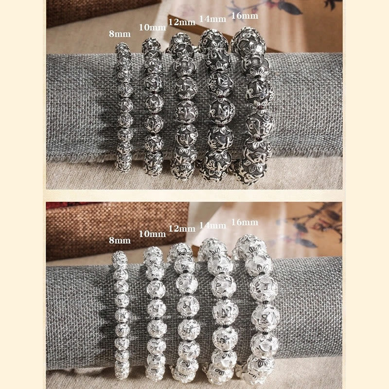 Braccialetto amuleto con perline in lega intagliata , Buddha Stones tibetane Om Mani Padme Hum