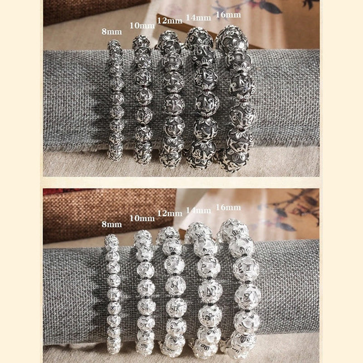 Braccialetto amuleto con perline in lega intagliata , Buddha Stones tibetane Om Mani Padme Hum
