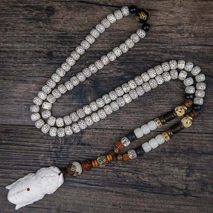 Buddha Stones 108 Perle di Mala Semi di Bodhi Osso di Yak Avalokitesvara Fortunato Pixiu Guan Gong Buddha Demone Pace Bracciale con nappa