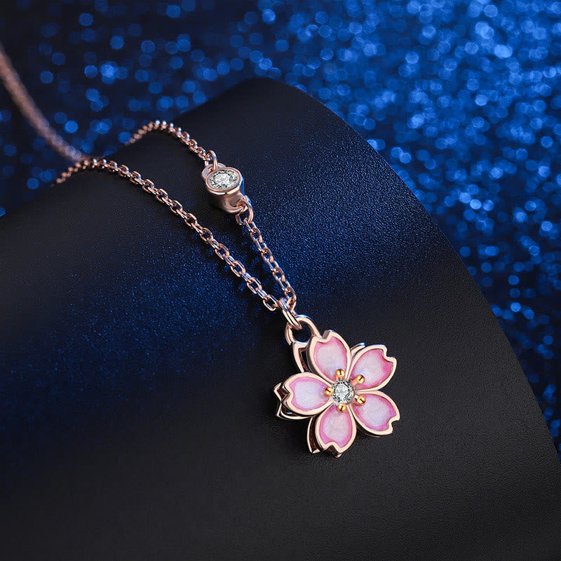 Collana con ciondolo a forma di fiore di ciliegio in argento sterling 925 con Buddha Stones e protezione girevole