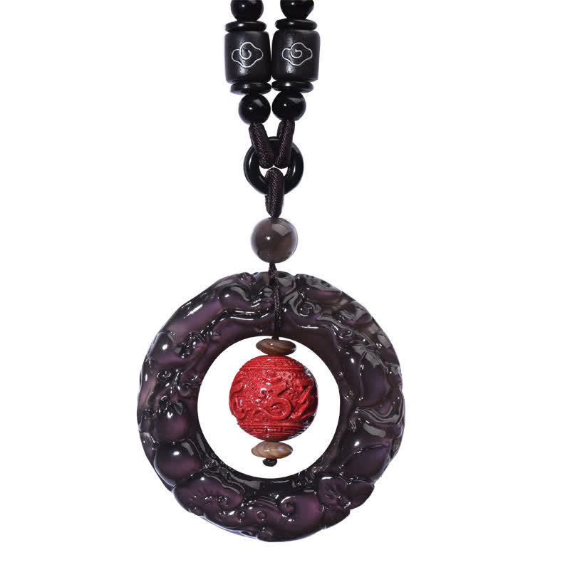 Buddha Stones FengShui Naturale Arcobaleno Ossidiana PiXiu Cinnabar Collana Pendente Guarigione - image 12