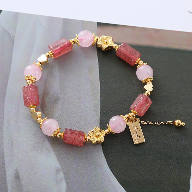 Braccialetto positivo con cuore di amore di cristallo rosa di quarzo fragola Buddha Stones - Quarzo fragola e cristallo rosa (circonferenza del polso 14-16 cm) - image 0