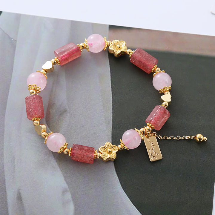 Braccialetto positivo con cuore di amore di cristallo rosa di quarzo fragola Buddha Stones - Quarzo fragola e cristallo rosa (circonferenza del polso 14-16 cm) - image 0