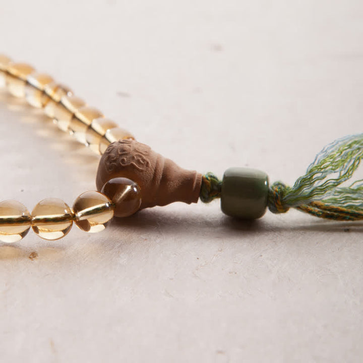 Buddha Stones 108 Mala Beads 925 Sterling Silver Citrino Sandalo Turchese Protezione Bracciale Prosperità