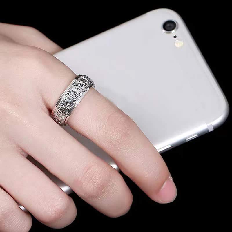 Buddha Stones Sei parole vere Svastica Anello girevole curativo in rame