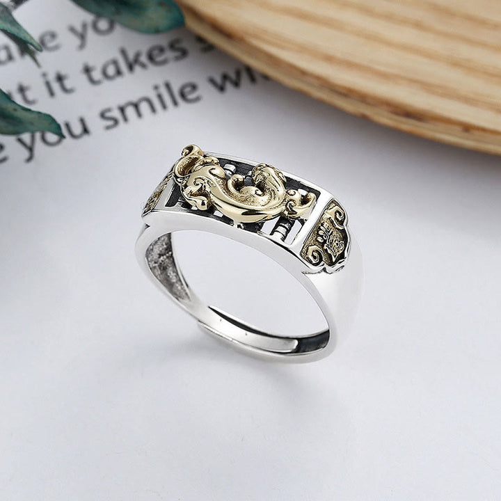 Anello regolabile Buddha Stones 925 Sterling Silver PiXiu Luck Wealth
