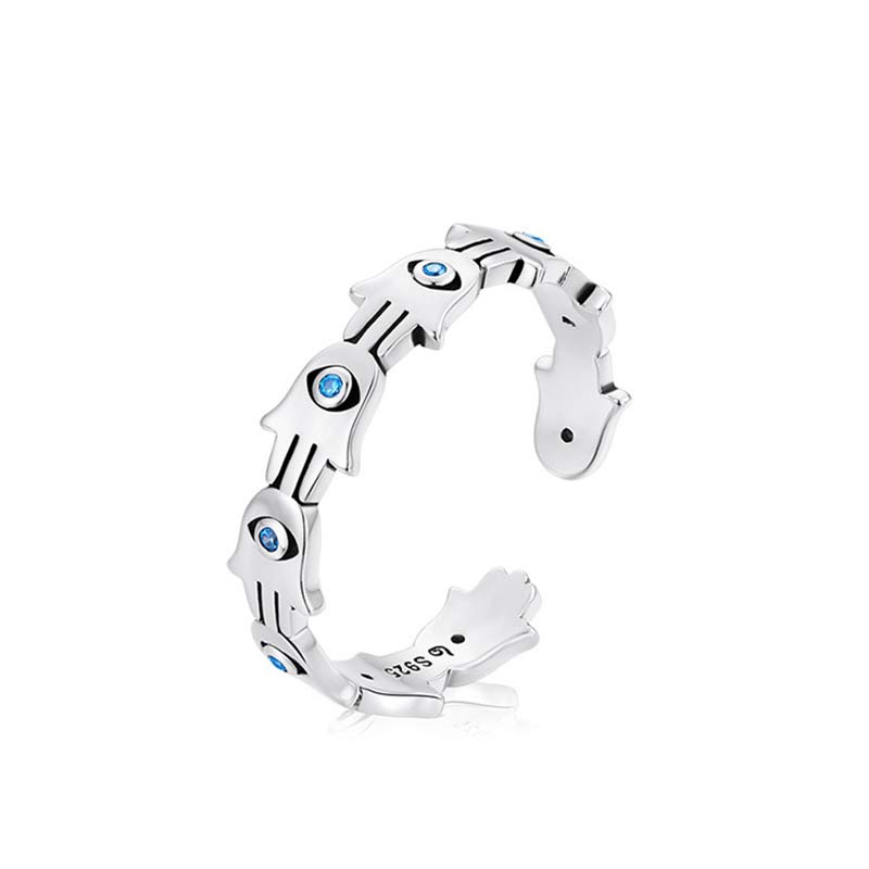 Anello regolabile con simbolo Hamsa in argento sterling 925 Buddha Stones e zircone - image 7