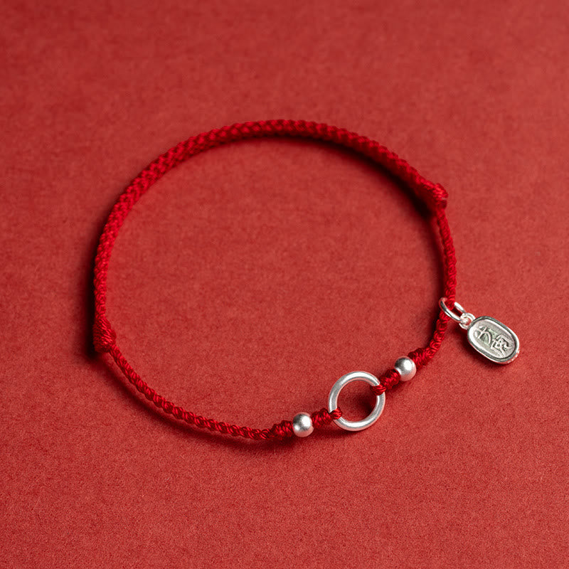 Braccialetto in corda rossa con fibbia in argento sterling 925 Buddha Stones Lucky Fortune Peace Joy Lotus Peace