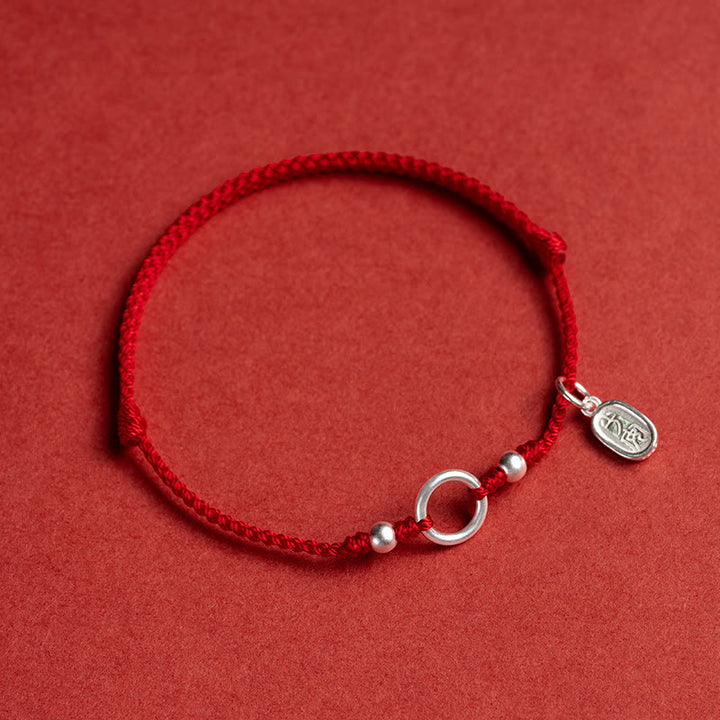 Braccialetto in corda rossa con fibbia in argento sterling 925 Buddha Stones Lucky Fortune Peace Joy Lotus Peace