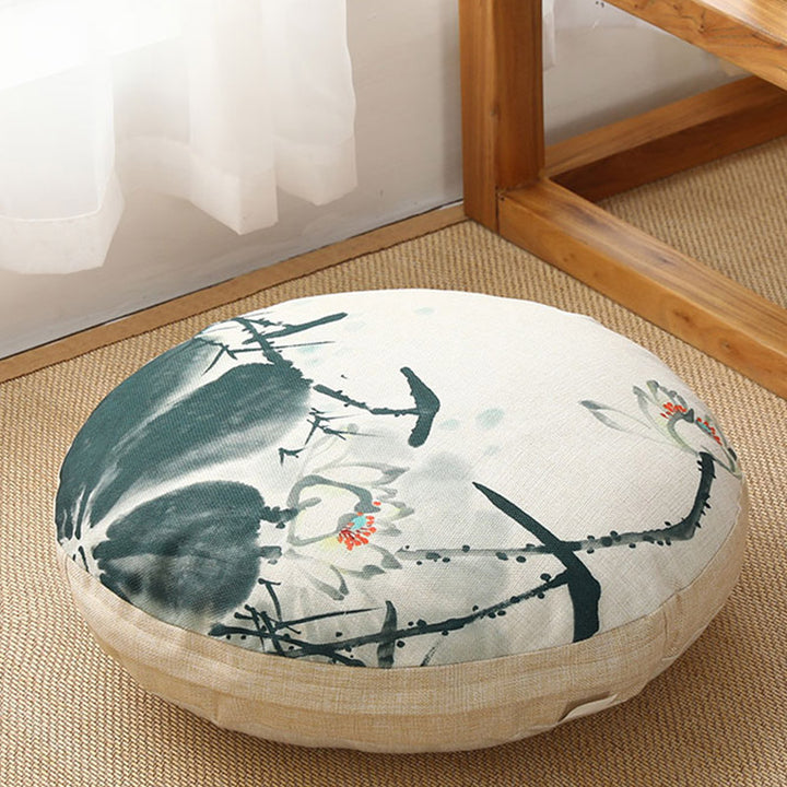 Cuscino per seduta da meditazione in lino con motivo semplice Buddha Stones e loto, decorazione per la casa e il soggiorno