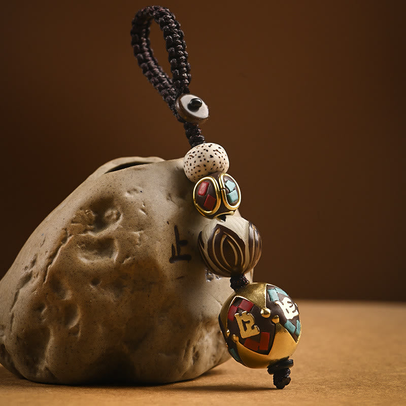 Portachiavi con Buddha Stones tibetano Om Mani Padme Hum Bodhi Seme della pace