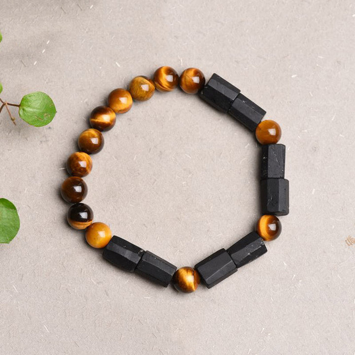 Braccialetto positivo in occhio di tigre con tormalina nera naturale Buddha Stones