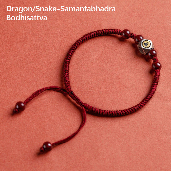 Bracciale Buddha Stones 925 Sterling Silver Zodiaco Cinese Buddha Natale Cinabro Calma - Drago/Serpente-Samantabhadra Bodhisattva - Rosso (circonferenza del polso 14-18 cm) - image 15