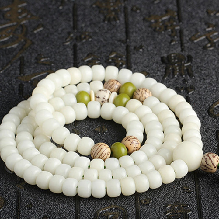 Collana con bracciale in giada bianca Bodhi Lotus Mala Harmony Buddha Stones