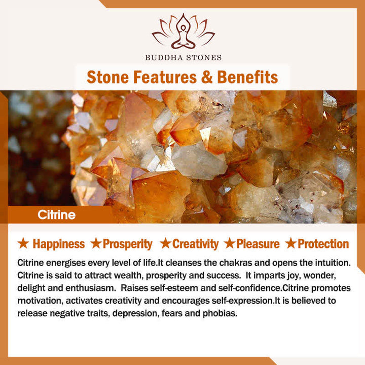 Buddha Stones Citrino Pace Fibbia Prosperità Felicità Polso Mala