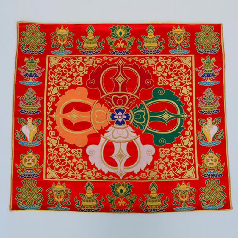 Tappetino da altare con preghiera a nodo infinito, meditazione curativa, 8 simboli di buon auspicio, runner da tavolo