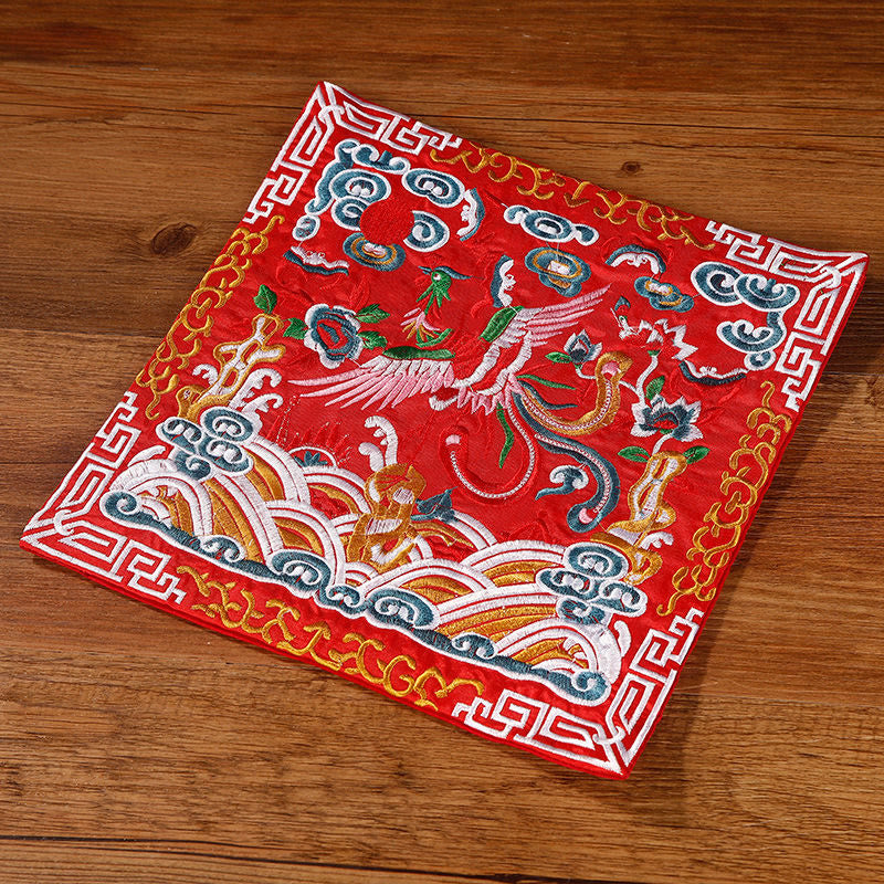 Buddha Stones Gru Fenice Drago Kirin Ricamato Tazza Sottobicchiere Tazza da Tè Quadrato Kung Fu Tappetino da Tè