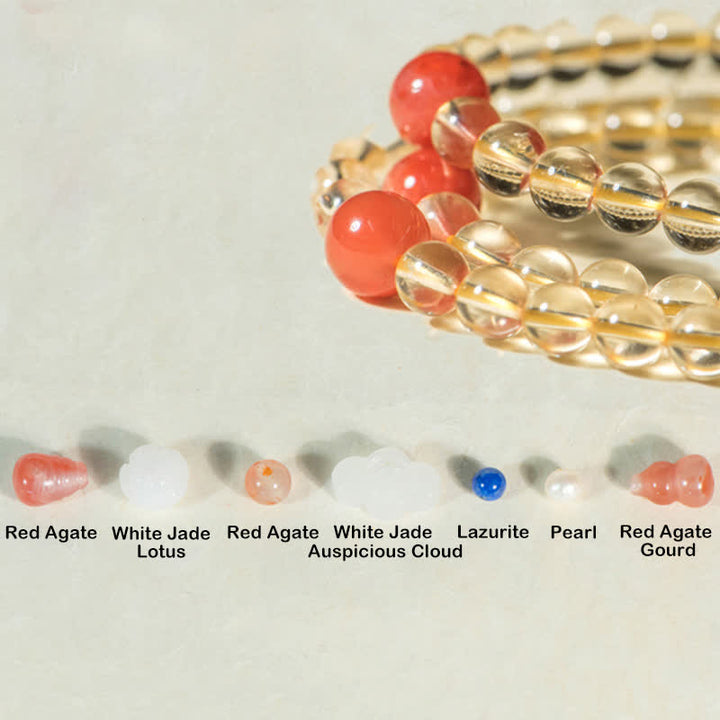 Buddha Stones 108 Mala Beads 925 Sterling Silver Natural Citrine Red Agate White Jade Braccialetto con ciondolo della prosperità