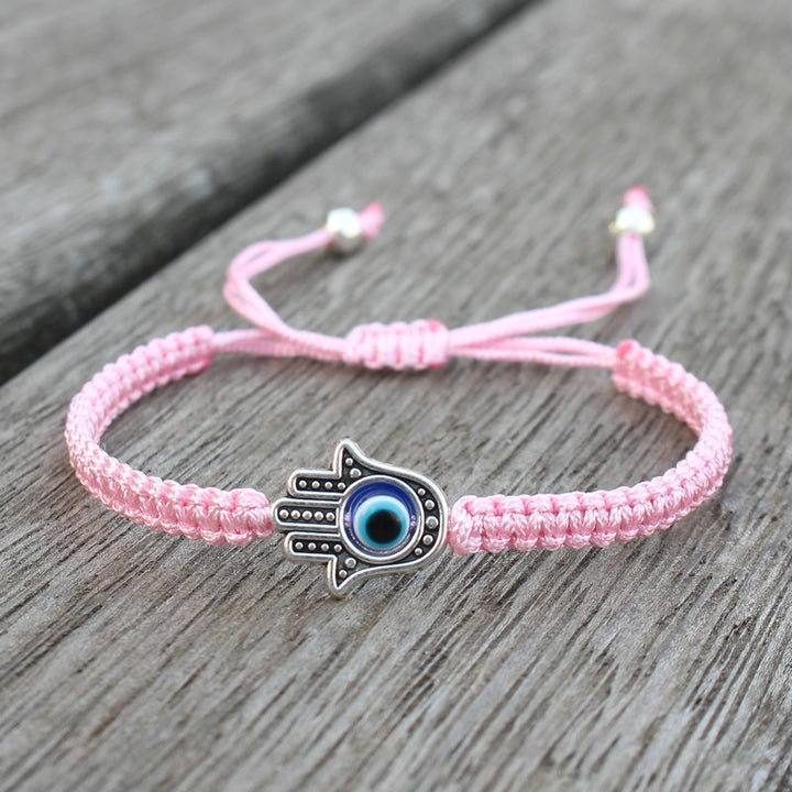 Braccialetto con cordino di protezione e fortuna con simbolo Hamsa fatto a mano con Buddha Stones