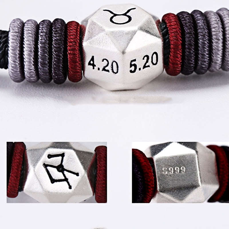 Braccialetto fatto a mano con corda e benedizione delle 12 costellazioni dello zodiaco in argento sterling 999 Buddha Stones