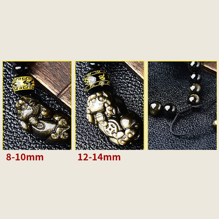 Bracciale intrecciato con Buddha Stones, lucentezza naturale dell'oro, ossidiana, PiXiu Om Mani Padme Hum, ricchezza