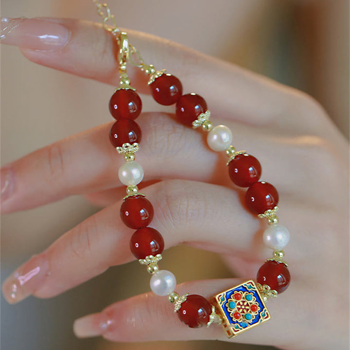 Bracciale Buddha Stones Agata Rossa Perla Fiducia Autoaccettazione