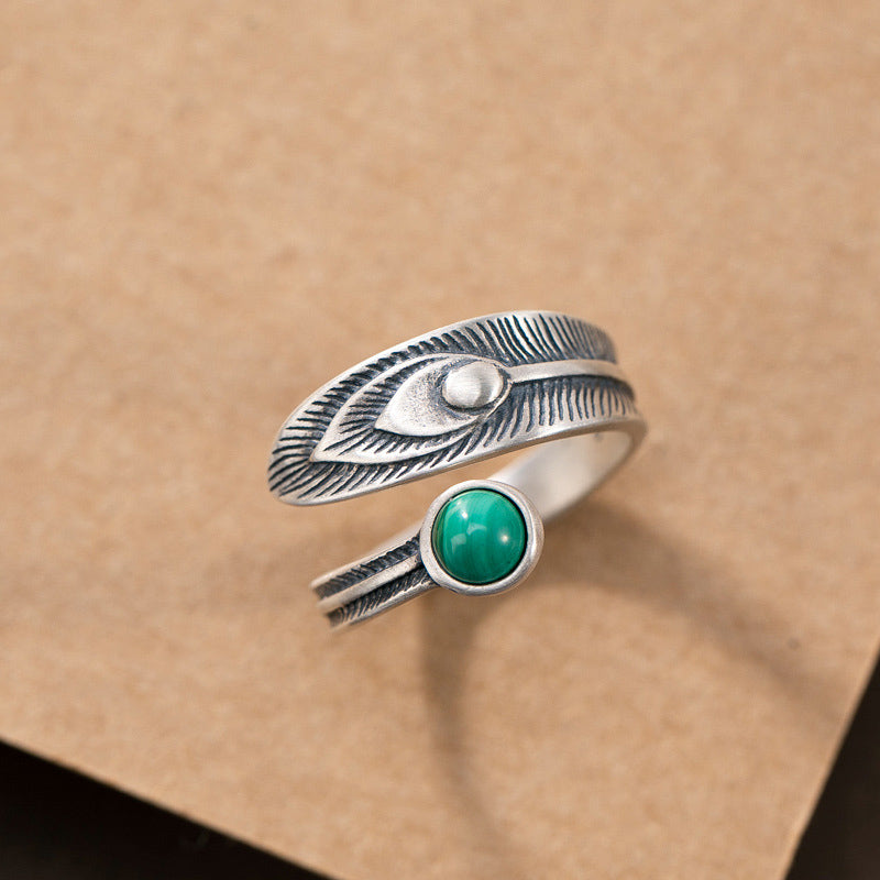 Anello di protezione con perline di malachite in argento sterling 925 Buddha Stones