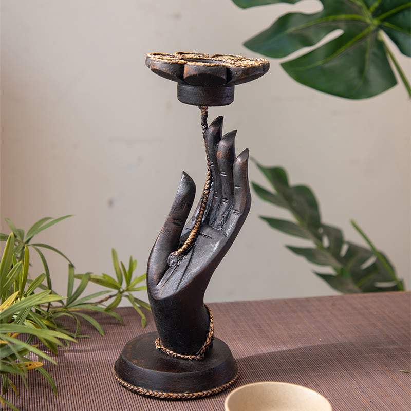 Portacandele in legno con motivo a mano, motivo a Buddha Stones , decorazione per la casa