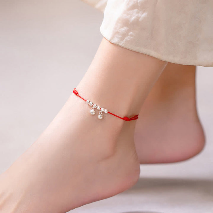 Buddha Stones 925 Sterling Silver Red String Braid Bell Charm Cavigliera