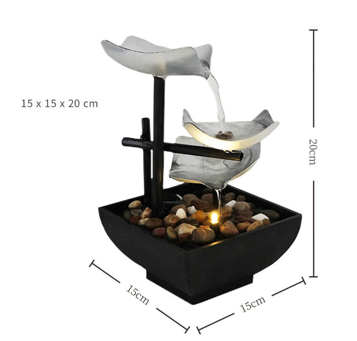 Buddha Stones Tre strati Fontana a cascata Ornamenti da tavolo di loto con rocce di fiume Decorazione da tavolo