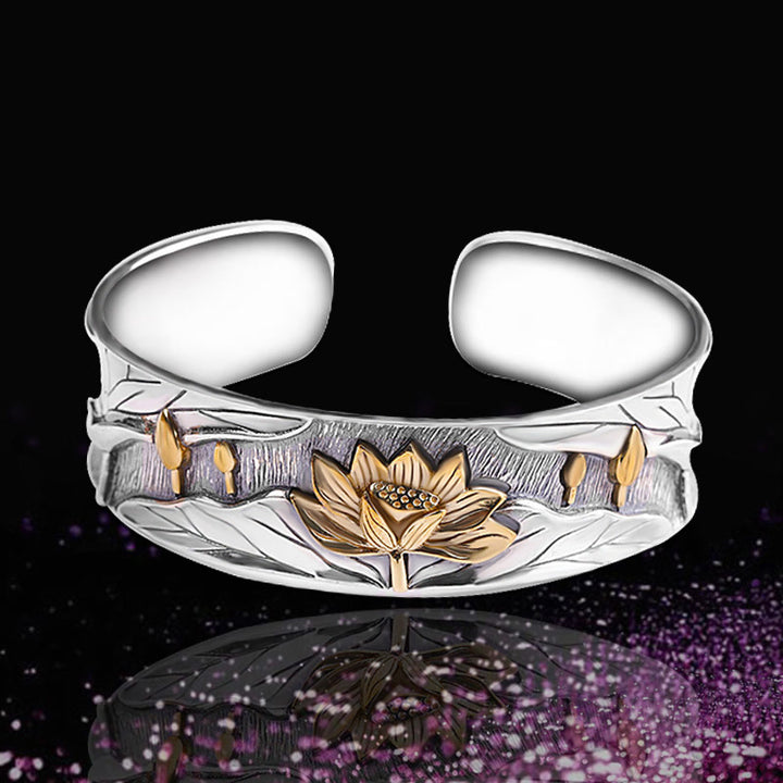 Braccialetto regolabile Buddha Stones 925 Sterling Silver Lotus Flower Calm