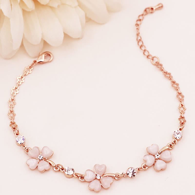 Bracciale a catena con quadrifoglio e cristallo rosa Buddha Stones Love
