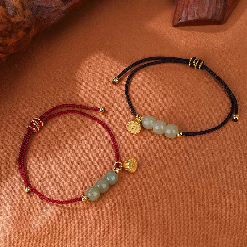 Bracciale intrecciato con perline di Buddha Stones Hetian fatte a mano con baccello di loto, prosperità e fortuna