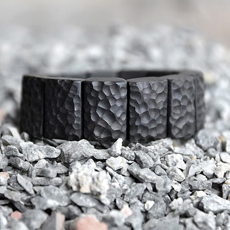 Braccialetto di coppia della pace con texture in legno di ebano vintage Buddha Stones