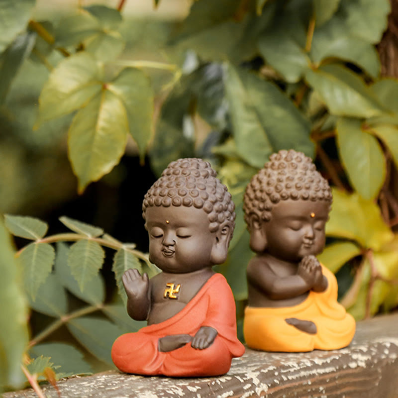 Buddha Stones Piccolo Buddha Serenity Argilla Viola Decorazione della scrivania di casa - image 0