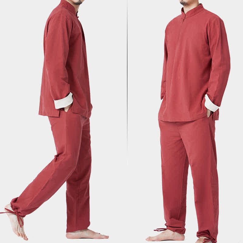 Buddha Stones Spirituale Zen Meditazione Yoga Preghiera Pratica Cotone Lino Abbigliamento Uomo Set