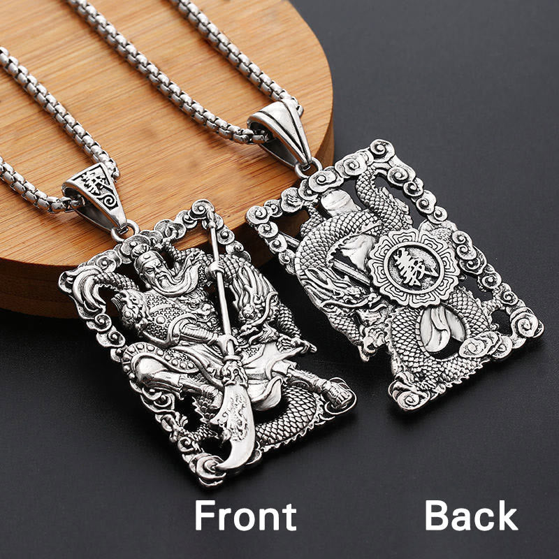 Buddha Stones Guan Gong Drago Nuvole di Buon Auspicio Collana Pendente Ricchezza